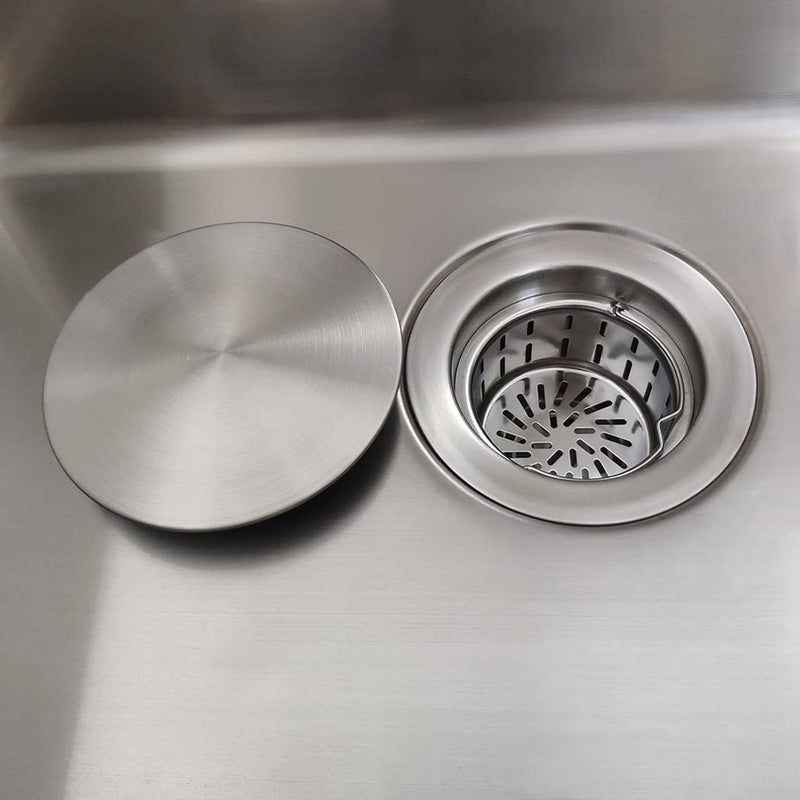 GZILA 3.5" Kitchen Sink Drain Strainer Assembly Kit with Stopper Cover, Removable Deep Waste Basket Replacement, SUS304 Stainless Steel Brushed Nickel, Add Decor Flat Lid - Image 4